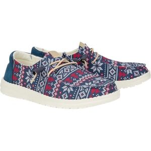 Hey Dude Wally Winter Sweater Navy Holiday Slip On Loafers Shoes Men's Size 12